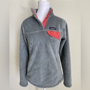 Patagonia Light Gray and Coral Fleece Pullover - Like New